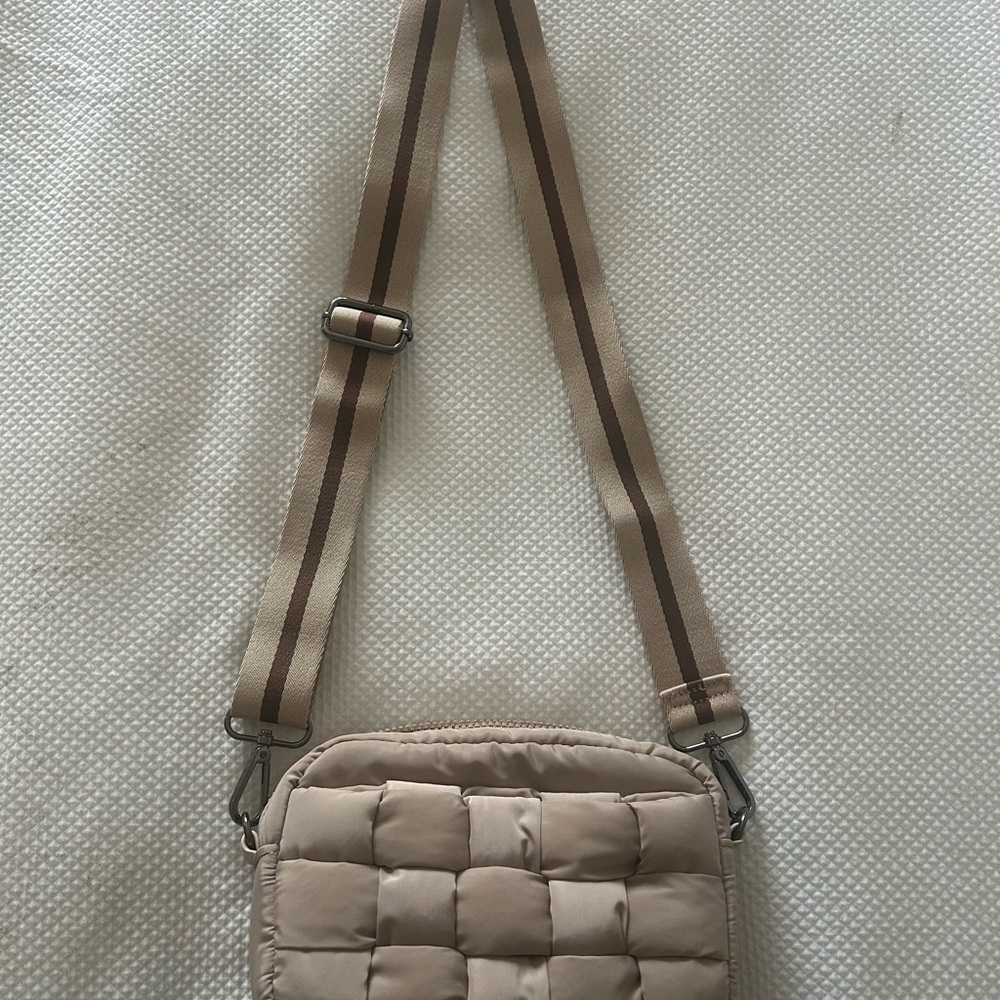 Sol and Solene Tan Quilted Crossbody Bag